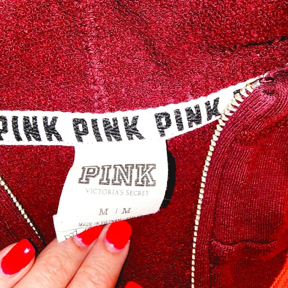 PINK by VS size Medium half zip hooded sweatshirt w/drawstrings/embroidery - Picture 3 of 3